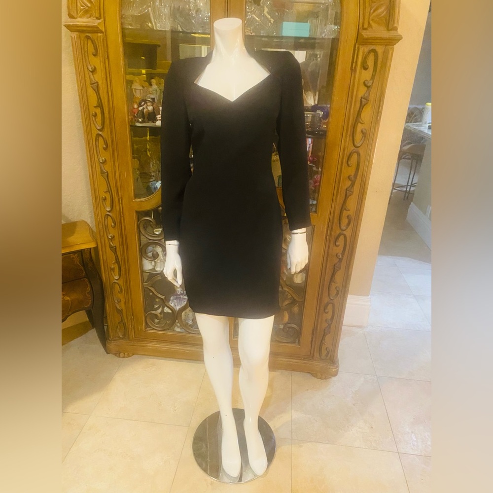 Vintage Lane David Beverly Hills Silk L/S Crystal trim Dress Sz 6